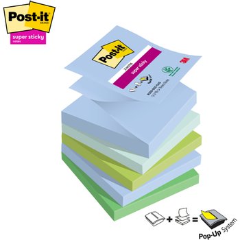 POST-IT Oasis Super Sticky Z-Notes Vierkant 76 x 76 mm Blanco Blauw, groen R330-5SS-OAS 90 5 Stuks à 90 Vellen (7100258791)