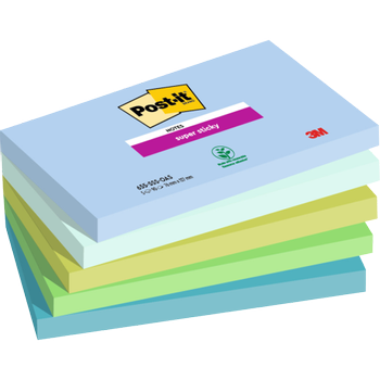 POST-IT Super Sticky memoblaadjes 76 x 127 mm Blauw, groen Rechthoekig Blanco 5 blokken van 90 vel (7100258790)