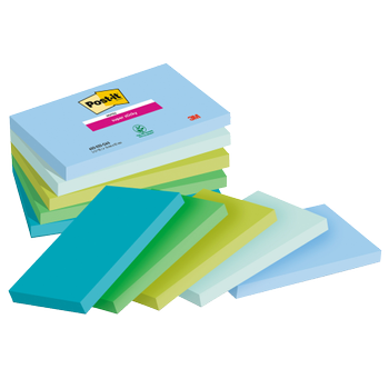 POST-IT Super Sticky memoblaadjes 76 x 127 mm Blauw, groen Rechthoekig Blanco 5 blokken van 90 vel (7100258790)