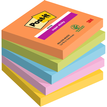 POST-IT Super Sticky Notes 76 x 76 mm Kleurenassortiment 90 Vellen Pak van 5 (7100258933)