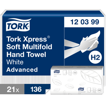 Tork Xpress - Advanced  Handdoek H2 M-vouw Wit 2-laags 120399 21 Stuks à 136 Vellen (120399)