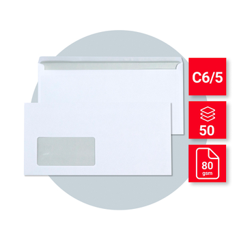 VIKING C6/5 Kleefstrip Enveloppen Wit 229 (B) x 114 (H) mm Met venster 80 g/m² 50 Stuks (30130844)
