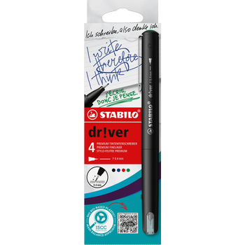Stabilo dr!ver Fineliner 0,4 mm Naaldpunt Kleurenassortiment EO1088/ 4-01 4 Stuks (EO1088/4-01)