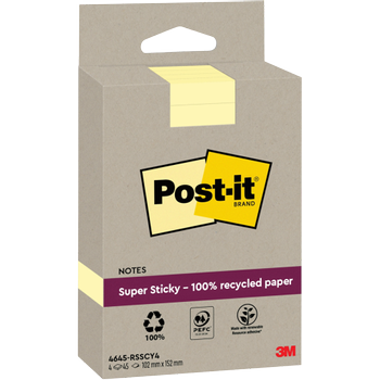 POST-IT Super Sticky Notes Kanariegeel Gelinieerd 102 x 152 mm 4 Blokken à 45 Vellen (4645-RSSCY4)