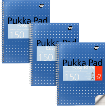 PUKKA Metallic Schrijfblok A4 Geruit Dubbeldraads Zijgebonden Karton Harde rug Metallic blauw Geperforeerd 150 Pagina's 3 stuks à 150 vellen (ERM009SQ)