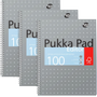 PUKKA Metallic Schrijfblok A4 Gelinieerd Dubbeldraads Zijgebonden Karton Harde rug Grijs Geperforeerd 100 Pagina's Pak van 3