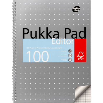PUKKA Metallic Schrijfblok A4 Geruit Dubbeldraads Zijgebonden Karton Harde rug Grijs Geperforeerd 100 Pagina's Pak van 3 (EM003SQ)