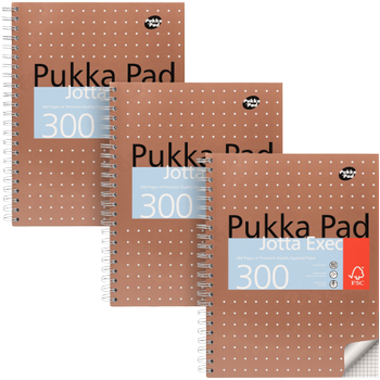 PUKKA Metallic Schrijfblok A4 Geruit Dubbeldraads Zijgebonden Karton Harde rug Brons Geperforeerd 300 Pagina's Pak van 3 (7019-METSQ)