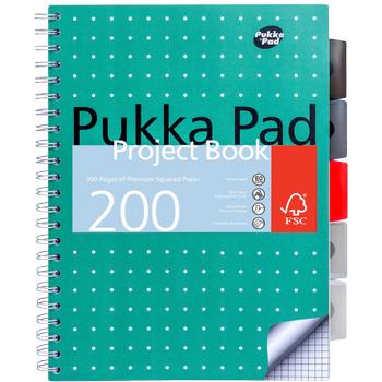 PUKKA Metallic Schrijfblok A4 Geruit Dubbeldraads Zijgebonden PP (Polypropeen) Harde rug Groen Niet geperforeerd 200 Pagina's Pak van 3 (8521-METSQ)