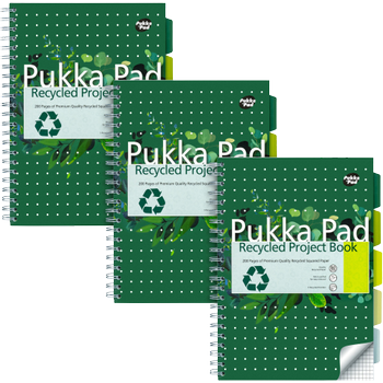 PUKKA Recycled Schrijfblok A4 Geruit Dubbeldraads Zijgebonden Karton Harde rug Groen Geperforeerd 200 Pagina's Pak van 3 (6050-RECSQ)