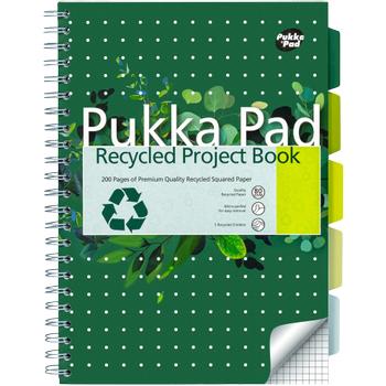 PUKKA Recycled Schrijfblok A4 Geruit Dubbeldraads Zijgebonden Karton Harde rug Groen Geperforeerd 200 Pagina's Pak van 3 (6050-RECSQ)