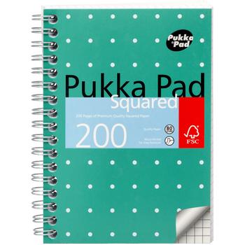 PUKKA Metallic Schrijfblok A6 Geruit Dubbeldraads Zijgebonden Karton Harde rug Groen Niet geperforeerd 200 Pagina's Pak van 3 (JM036SQ)