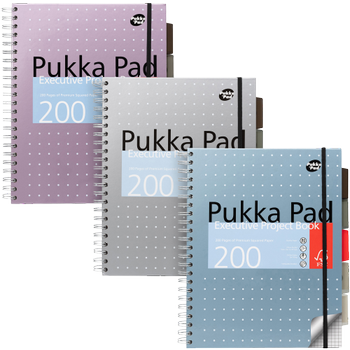 PUKKA Metallic Schrijfblok A4 Geruit Dubbeldraads Zijgebonden Harde rug Kleurenassortiment Geperforeerd 200 Pagina's Pak van 3 (6970-METSQ)