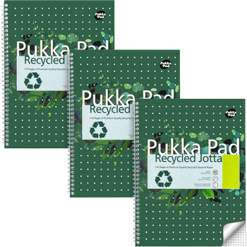 PUKKA Recycled Schrijfblok A4 Geruit Dubbeldraads Zijgebonden Karton Harde rug Groen Geperforeerd 110 Pagina's Pak van 3 (RCA4/110-3SQ)
