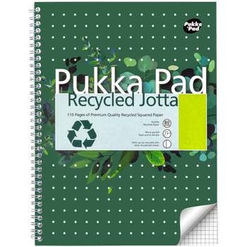 PUKKA Recycled Schrijfblok A4 Geruit Dubbeldraads Zijgebonden Karton Harde rug Groen Geperforeerd 110 Pagina's Pak van 3 (RCA4/110-3SQ)