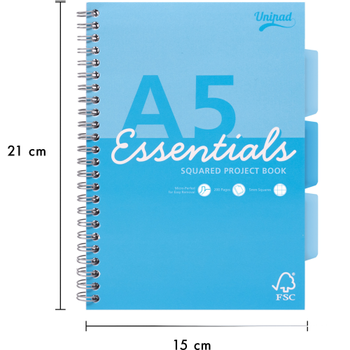 PUKKA Essentials Schrijfblok A5 Geruit Dubbeldraads Zijgebonden Karton Harde rug Kleurenassortiment Niet geperforeerd 200 Pagina's Pak van 4 (ESS-PROBA5ASTSQ)