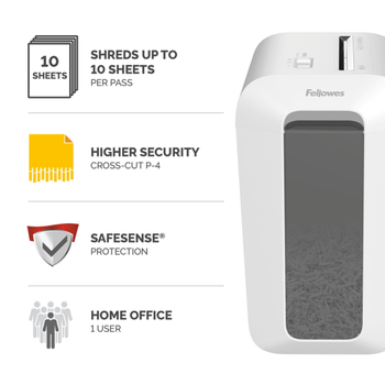FELLOWES Handmatig Papierversnipperaar 10 vellen Snippers Veiligheidsniveau P-4, T-4, 22 L LX65 (100110076)