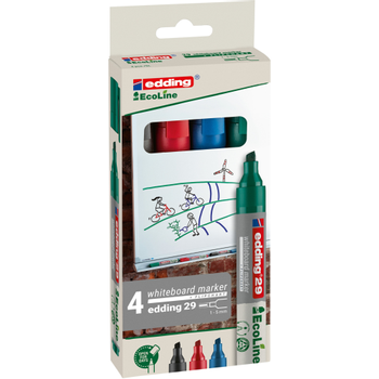 EDDING ecoline E-29 Whiteboard-marker Kleurenassortiment Beitelpunt - 5 mm 4 Stuks (38106)