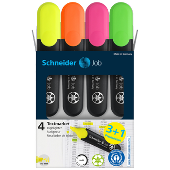 SCHNEIDER Job Tekstmarker Multikleur Breed Viltstift - 5 mm 4 Stuks (115094)