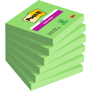 POST-IT Super Sticky Notes 76 x 76 mm Groen Vierkant Blanco 6 blokken à 90 Vellen (654-6SS-AW)