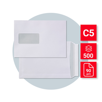 VIKING Enveloppen Met Venster C5 162 (B) x 229 (H) mm Kleefstrip Wit 90 g/m² 500 Stuks (2046590)