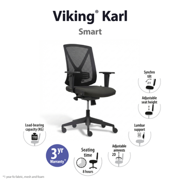 REALSPACE Karl Bureaustoel Synchroonmechanisme Mesh In hoogte verstelbare armleuning Hoogteverstelbare zitting Zwart 110 kg 640 x 695 mm (3075047)