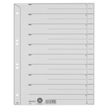 LEITZ 1 tot 10 Tabbladen A4+ Grijs 10 tabs Karton 6 Gaten 1650 100 Stuks (16500085)