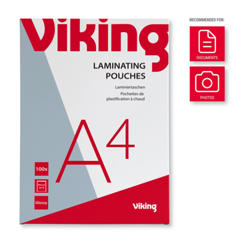 VIKING Lamineerhoezen A4 Glanzend 75 (2 x 75 micron) Transparant 100 Stuks (3384952)