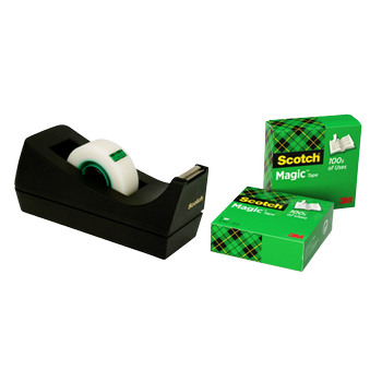 SCOTCH Plakbandafroller C38 Zwart met 3 rollen Scotch Magic Tape 810 Plakband Onzichtbaar Mat 19 mm (B) × 33 m (L) (C38SM3S)