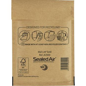 MAIL LITE Luchtkussenenveloppen A/000 Goud Zonder Venster 110 (B) x 160 (H) mm Kleefstrip 79 g/m² 10 Stuks (103049052)