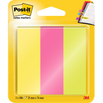 POST-IT Indexen Rechthoekig 2,5 x 7,6 cm Kleurenassortiment 3 Stuks à 100 Strips (671-3)