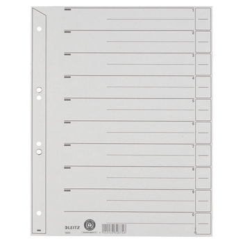 LEITZ 1 tot 10 Tabbladen A4+ Grijs 10 tabs Karton 6 Gaten 1654 100 Stuks (16540085)