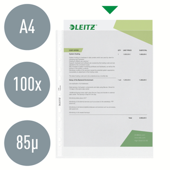 LEITZ Showtassen A4 Generfd Transparant 90 micron PP (Polypropeen) Boven 11 Gaten 4790 100 Stuks (47900000)