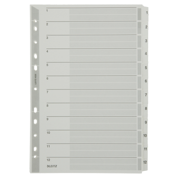 LEITZ Tabbladen 4325 A4 Grijs 12 tabs Geperforeerd Karton 1 tot 12 (43250000)