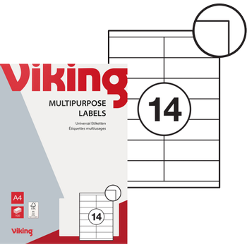 VIKING Multifunctionele etiketten  4335831 Zelfklevend Wit 105,0 x 39,0 mm 100 Vellen met 14 Etiketten (4335831)