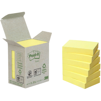 POST-IT Sticky Notes 51 x 38 mm Geel 6 Stuks à 100 Vellen Recycled 100%" (7100172254)