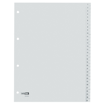 Hetzel Numerieke tabbladen A4 Grijs 31 tabs 4-gaats Polypropyleen 1 tot 31 (25245481)