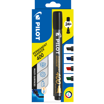 PILOT 400 Permanentmarker Breed Beitelpunt 1,5 - 4 mm Kleurenassortiment 4 Stuks (4011S4)