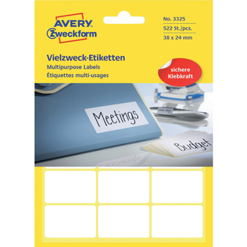 Avery Zweckform Avery Etiketten 3325 Klevend Wit 38 x 24 mm 29 Vellen à 18 Etiketten (3325)