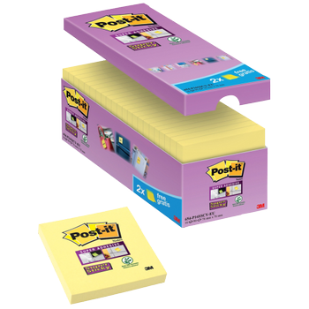 POST-IT Super Sticky Notes 76 x 76 mm Kanariegeel 90 Vellen Voordeelpak 14 blokken + 2 GRATIS (654-P16SSCY-EU)