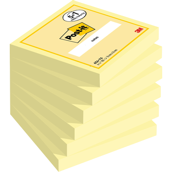 POST-IT Zelfklevende memoblaadjes 76 x 76 mm Kanariegeel 100 Vellen Voordeelpak 5 + 1 GRATIS (FT510281049)