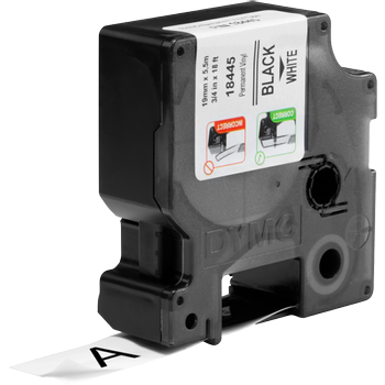 DYMO IND S0718620 / 18445 Authentiek Rhino Vinyl Labeltape Zelfklevend Zwart op wit 19 mm x 5.5m (S0220481)