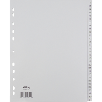 VIKING 1 tot 31 Numerieke tabbladen A4 Grijs 31 tabs PP (Polypropeen) 11 Gaten 400195040 (400195040)