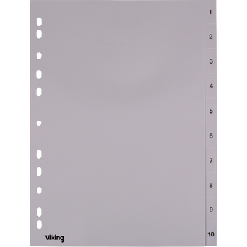 VIKING 1 tot 10 Numerieke tabbladen A4 Grijs 10 tabs PP (Polypropeen) 11 Gaten 400194967 (400194967)