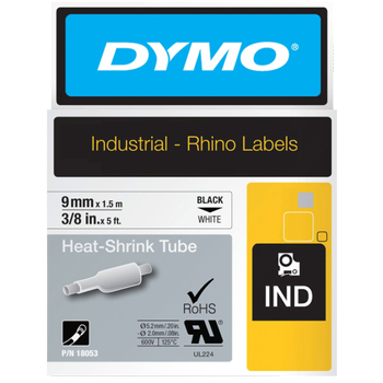 DYMO IND S0718280 / 18053 Authentiek Rhino Heat Shrink Labeltape Zelfklevend Zwart op wit 9 mm x 1.5m (FG614300RED)
