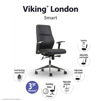 REALSPACE London Bureaustoel Synchroonmechanisme Kunstleder 2D armleuning In hoogte verstelbare zitting Zwart 110 kg (6095979)