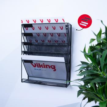 VIKING Folderhouder A4 Wandmontage 32,5 (B) x 10,5 (D) x 40,5 (H) cm Zwart (6617889)