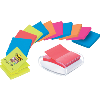 POST-IT Super Sticky Z-Notes Pro Dispenser Wit met 12 blokken Z-Notes 76 x 76 mm Kleurenassortiment van 90 Vellen (PROW12SSCOLR330)