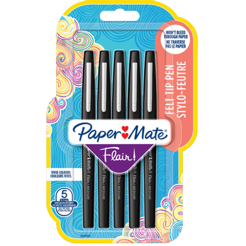 PAPERMATE Fineliner 0,7 mm Viltstift Zwart Flair 5 Stuks (2028909)