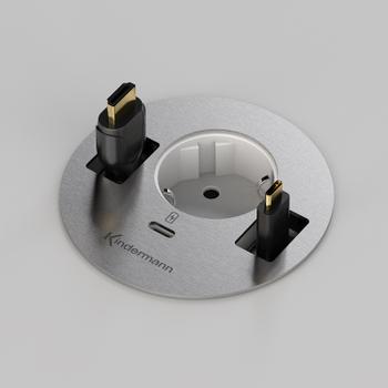 Kindermann CablePort table³ - Pöytäkaivo sähkö- ja USB/ C-liitännöillä,  kaksi kaapeliläpivientiä (7449000044)